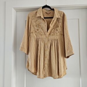 April Cornell Floral Embroidered Button Up Tunic Size Medium